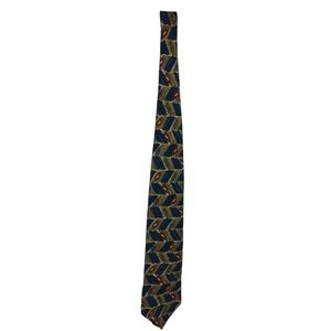 Vintage Louis Feraud Tie Imported Silk Leaves Autumn Blue Geometric Retro Art